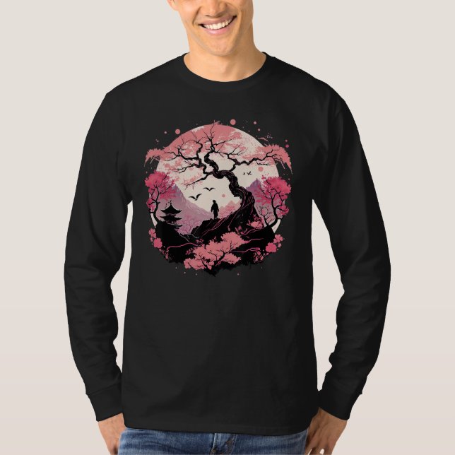 Camiseta Japanese Sakura Garden Geisha Mount Fuji Cherry Bl (Frente)