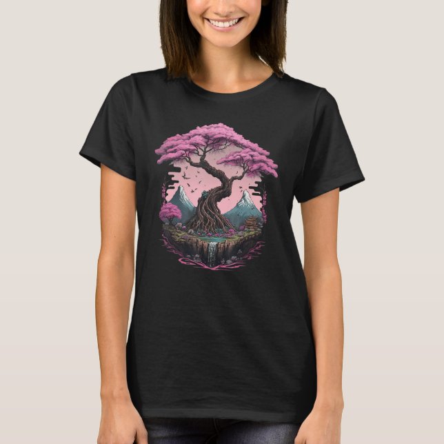 Camiseta Japanese Sakura Garden Geisha Mount Fuji Cherry Bl (Frente)