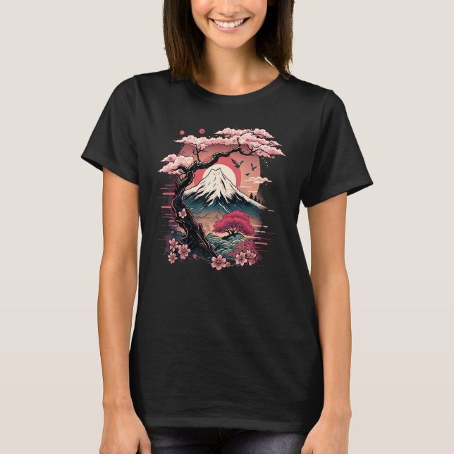Camiseta Japanese Sakura Garden Geisha Mount Fuji Cherry Bl (Frente)