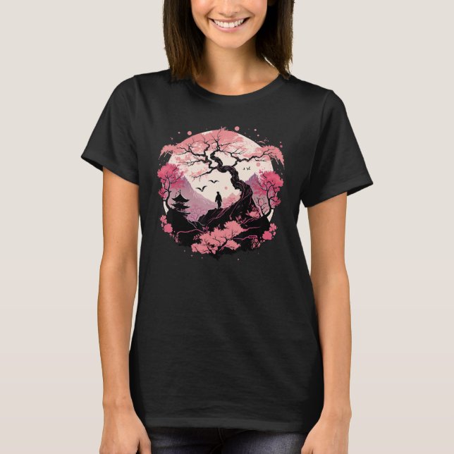 Camiseta Japanese Sakura Garden Geisha Mount Fuji Cherry Bl (Frente)