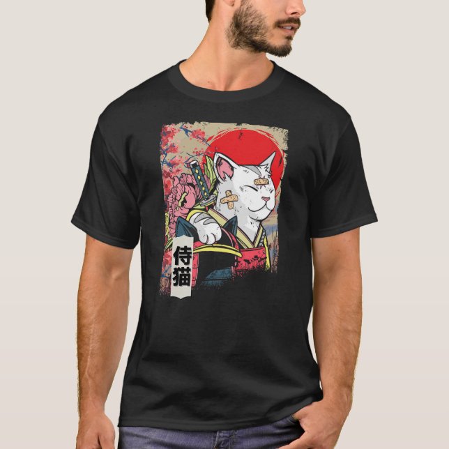 Camiseta Japanese Samurai Cat Warrior Japan Ninja Kitten (Frente)