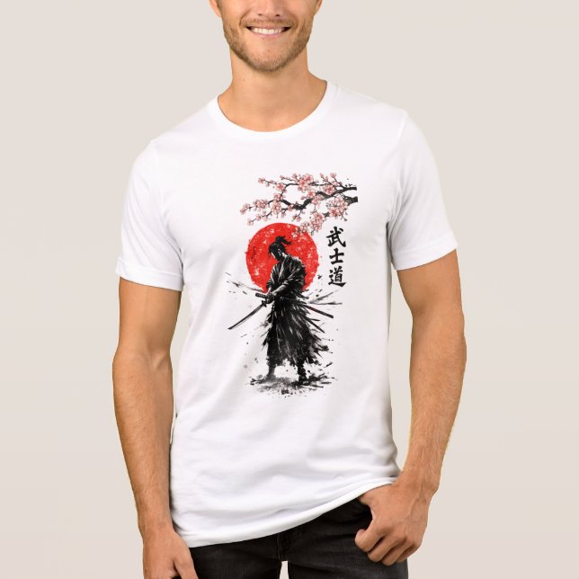 Camiseta Japanese Samurai Cherry Blossom Sun Graphic Tee (Frente)