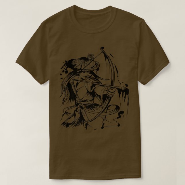 Camiseta Japanese Samurai Kyudo Archer Black Drawing  (2) (Frente do Design)