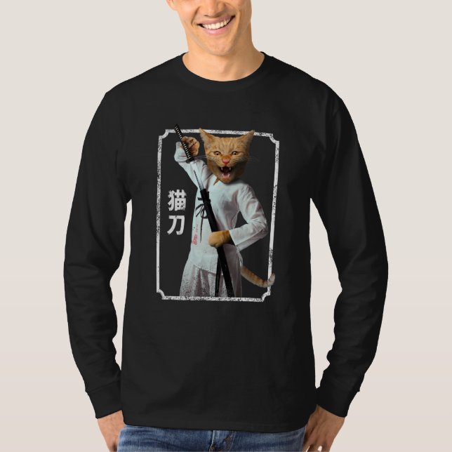 Camiseta Japanese Samurai Ninja Cat (Frente)