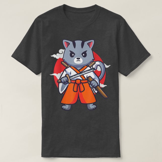 Camiseta Japanese Samurai Ninja Cat Kawaii Anime  (Frente do Design)