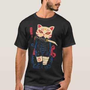 Camiseta Japanese Samurai Ninja Cat Kitsune funny quotes 
