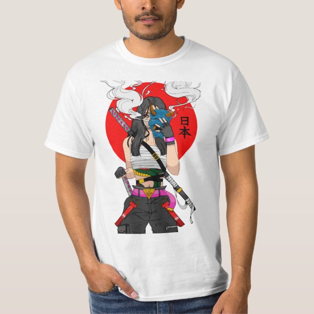 Camiseta Japanese Samurai Vaporwave Cool Girl  (Frente)