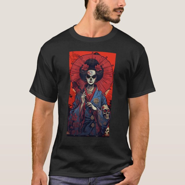 Camiseta Japanese Skeleton Geisha  Skull Geisha  Graphic (Frente)