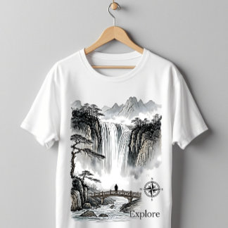 Camiseta Japanese Sumi-e Waterfall Zen Explore Landscape