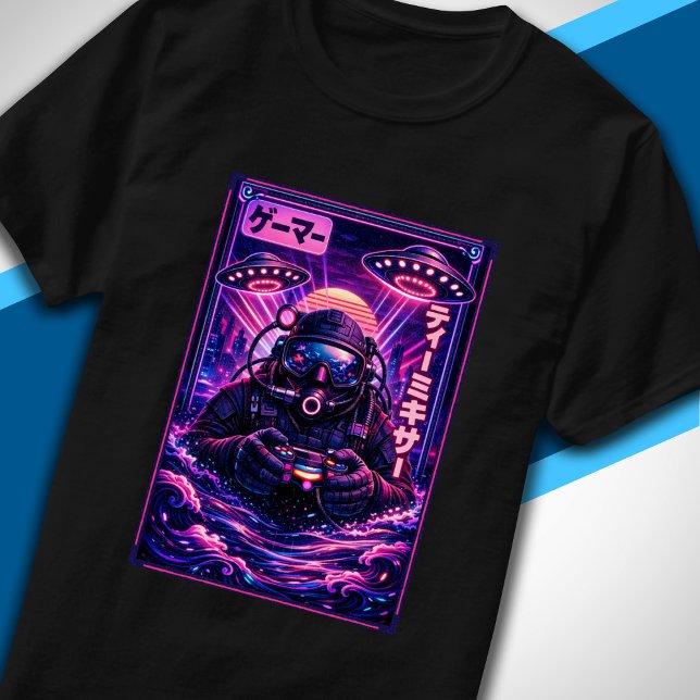 Camiseta Japanese Synthwave Sci Fi UFO Scuba Cool Gamer (Criador carregado)