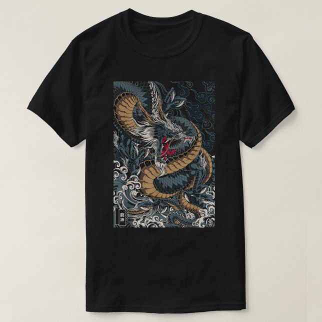 Camiseta Japanese Tokyo Dragon Asian inspired retro 80 styl (Frente do Design)