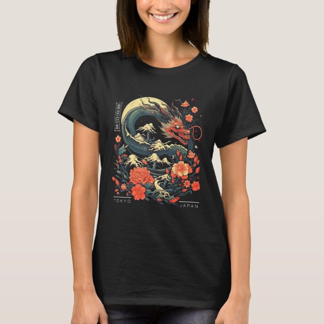 Camiseta Japanese Tokyo Dragon Asian Tattoo Retro 80u2019s  (Frente)