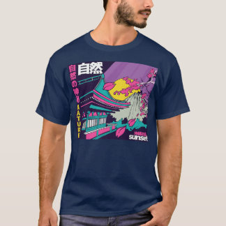 Camiseta Japanese Vaporwave Mount Fuji Sakura Cherry Blosso