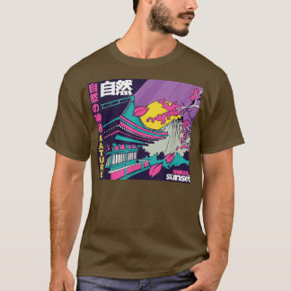 Camiseta Japanese Vaporwave Mount Fuji Sakura Cherry Blosso