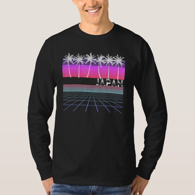 Camiseta Japão 80s 90s, Vaporwave Aestic Beach Retro Palm (Frente)