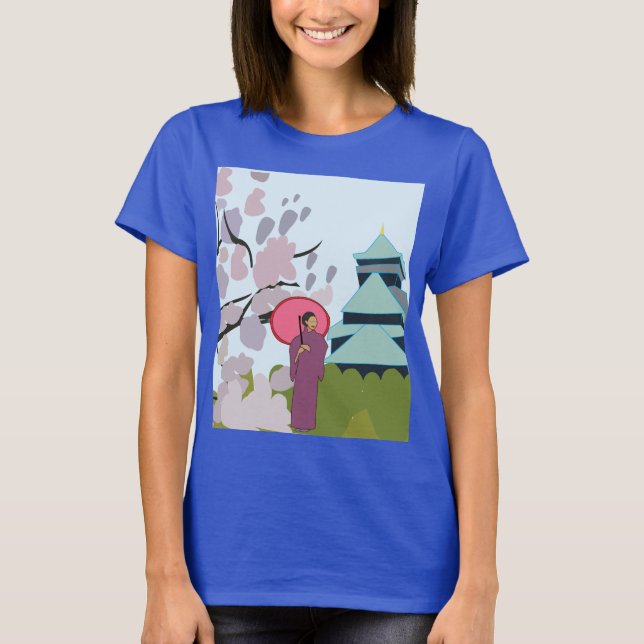 Camiseta Japão Cherry Blossom Geisha Kimono (Frente)