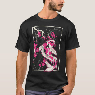 Camiseta Japão Koi Fish Chersom Blossom Japonês Nishikigo