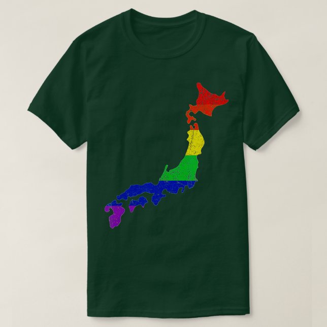 Camiseta Japão Mapear Orgulho gay do Arco-Íris Sinalizador  (Frente do Design)