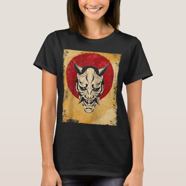 Camiseta Japão Oni Mask Fighter Japonês Retro Raglan (Frente)