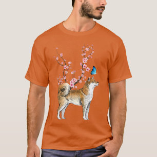 Camiseta Japão Sakura Cherry Blossom Inu Shiba Cão Japonês