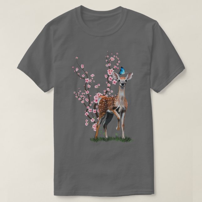 Camiseta Japão Sakura Cherry Blossom Sika Deer Japonês (Frente do Design)
