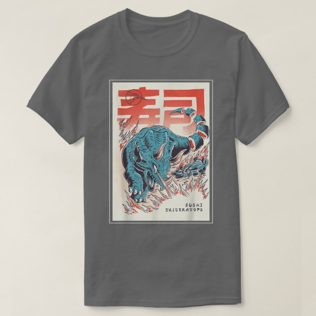 Camiseta Japão Sushi Dinosaur Triceratops Comida japonesa A (Frente do Design)