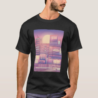 Camiseta Japonês Aesético de Ondas de Vaporwave em Tóquio J
