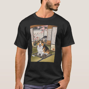 Camiseta Japonês Art Tri Color Corgi Kyosai Vintage Japão