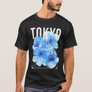 Camiseta Japonês Blue Chersom Blossom Trabalho de arte Toky
