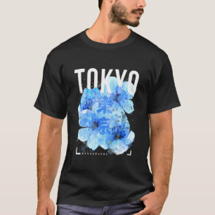 Camiseta Japonês Blue Chersom Blossom Trabalho de arte Toky