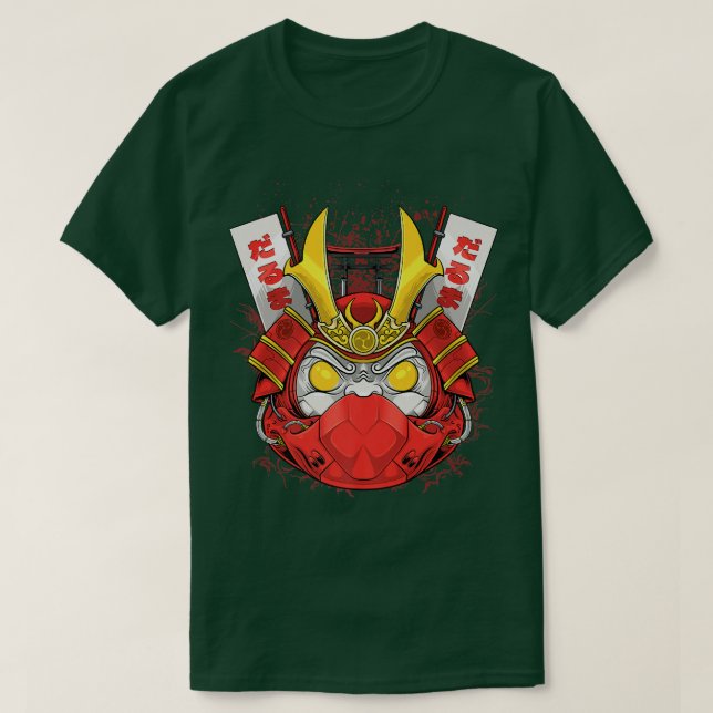 Camiseta Japonês Daruma Lucky Charm Samurai (Frente do Design)
