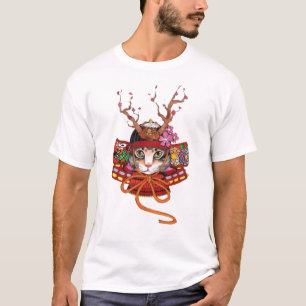 Camiseta Japonês Edo Samurai Neko Kitten