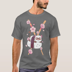 Camiseta Japonês Gado Sushi Gato Cereja Flor Sakura Kaw