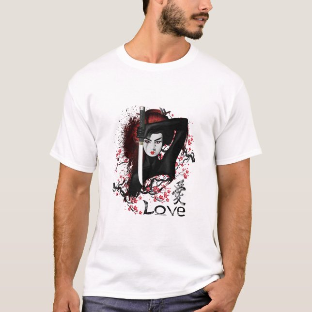 CAMISETA JAPONÊS GEISHA ASSASSIN NINJA COM ESPADA (Frente)