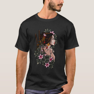 Camiseta Japonês Geisha Girl Samurai Japão Katana Sakura F