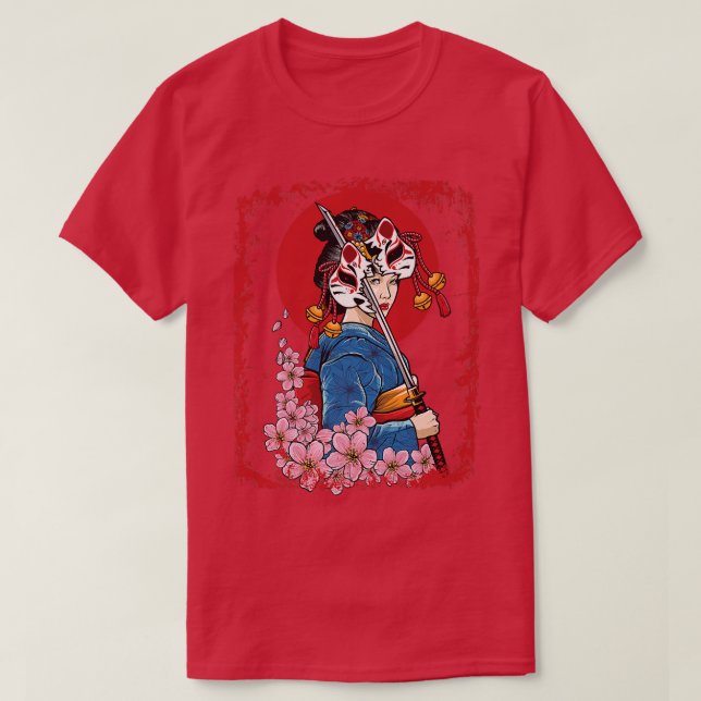 Camiseta Japonês Geisha Mask Sword Sword  (Frente do Design)