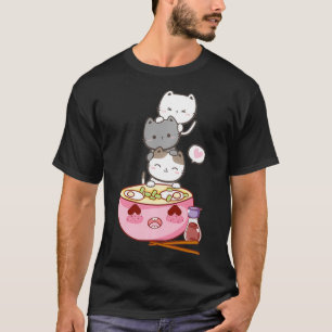 Camiseta Japonês Kawaii Anime Kittens Ramen Noodle Sopa C