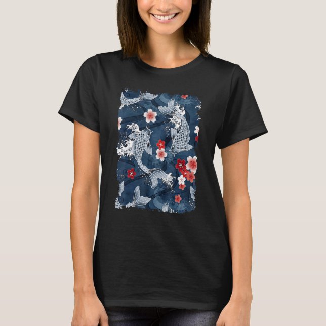 Camiseta Japonês Koi Fish Cherry Blossom 57 (Frente)