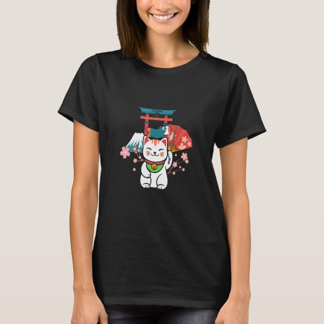 Camiseta Japonês Lucky Cat Sakura Torii (Frente)
