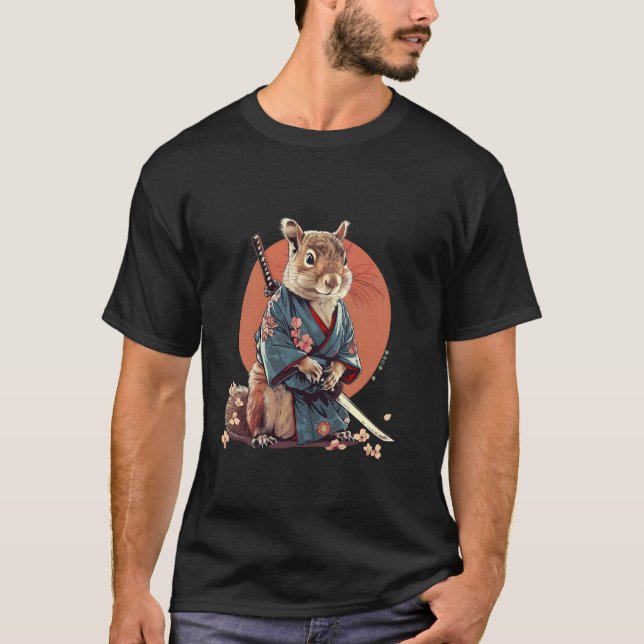 Camiseta Japonês Ninja Squirrel Japonês Guerreiro Samurai S (Frente)