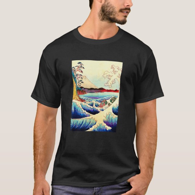 Camiseta Japonês Onda De Excelente Com O Monte Fuji Impress (Frente)