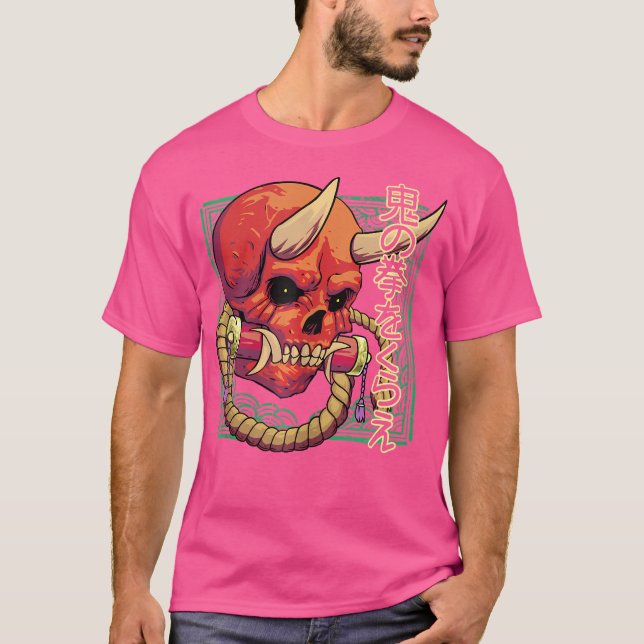 Camiseta Japonês Oni Skull Demon Skeleton Art Dark Aesthet (Frente)