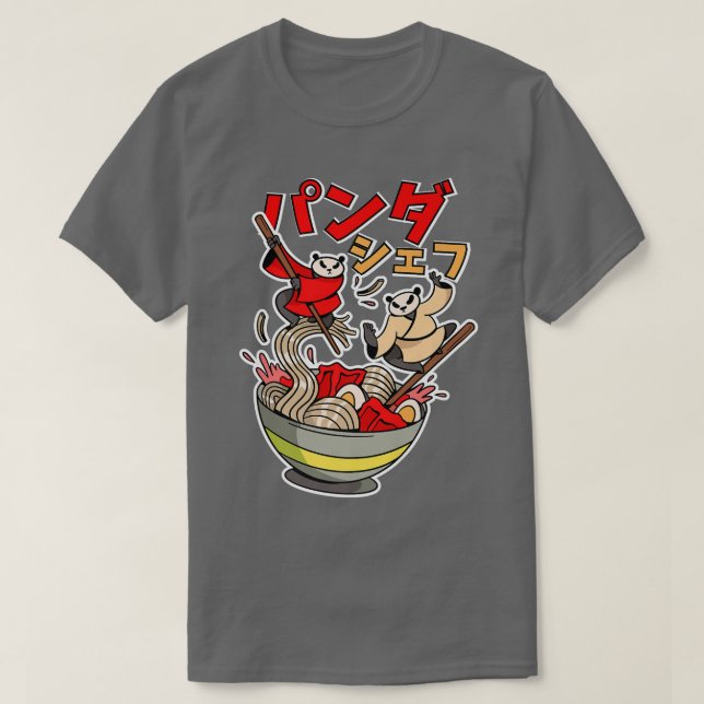 Camiseta Japonês Panda Comendo Macão-Comida Japonês 438 (Frente do Design)