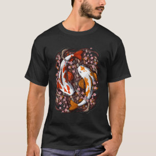 Camiseta Japonês Peixe-Koi Gigante Cereja-Carpa Flor-Flor