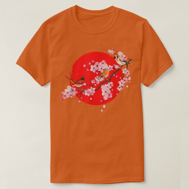 Camiseta Japonês Sakura Birdwatch Animais Cherry Blosso (Frente do Design)