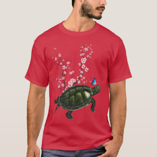 Camiseta Japonês Sakura Cherry Blossom Pond Turtle Japonês