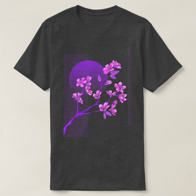 Camiseta Japonês Sakura Cherry Blossoms Vaporwave Synthwav (Frente do Design)
