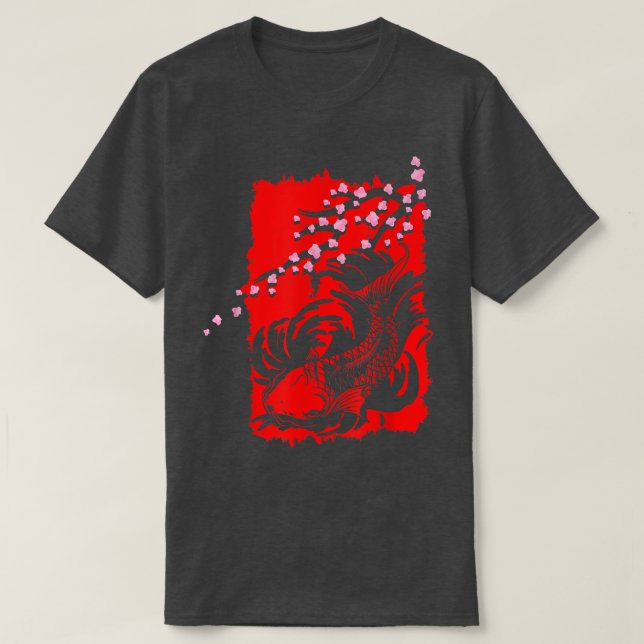 Camiseta Japonês Sakura Fish Chersom Tree Japonês Art (Frente do Design)