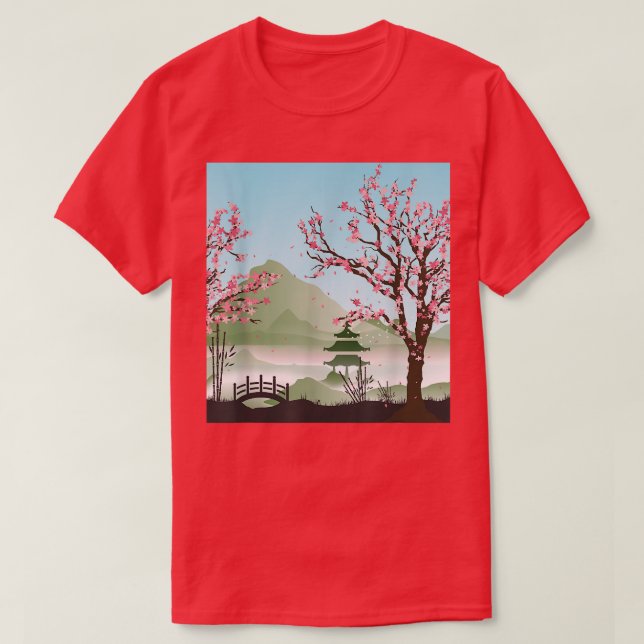 Camiseta Japonês Sakura Pink Flower Japan Tree Cherry Blos (Frente do Design)