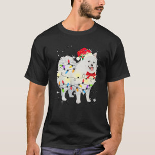 Camiseta Japonês Spitz Dog Natal Light Xmas Mãe Pai Gi
